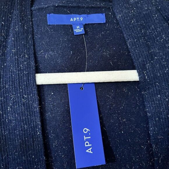 APT 9 Cardigan Womens Medium Blue Metallic Fuzzy Open Drape Sweater Ladies - Picture 6 of 8